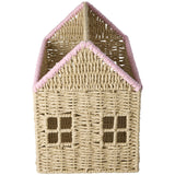 Rice Paper Rope Magazine Holder In House Shape With Pink Details