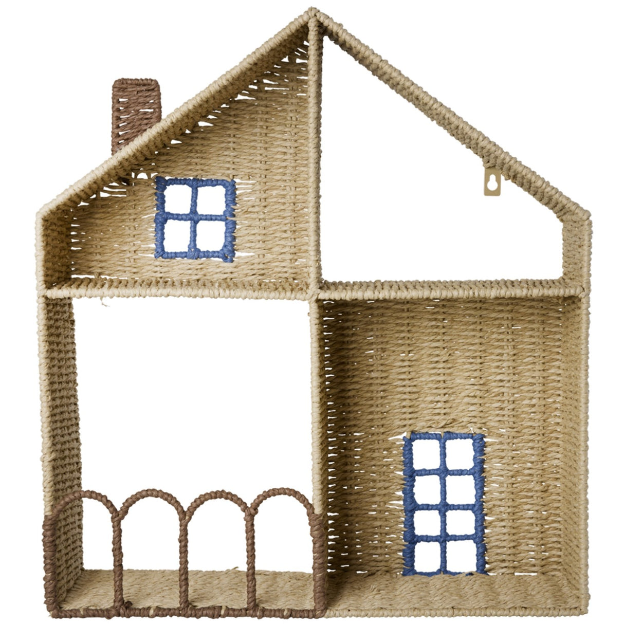 Rice Paper Rope Shelf In House Shape With Blue Details