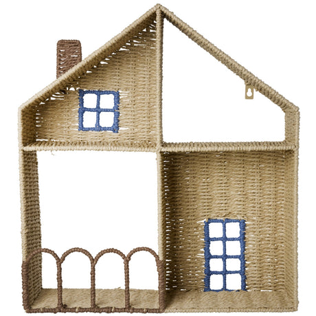 Rice Paper Rope Shelf In House Shape With Blue Details