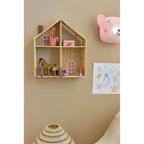 Rice Paper Rope Shelf In House Shape With Pink Details