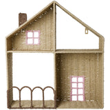 Rice Paper Rope Shelf In House Shape With Pink Details