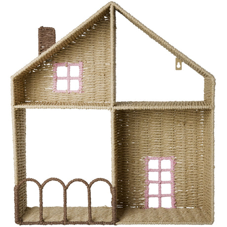 Rice Paper Rope Shelf In House Shape With Pink Details