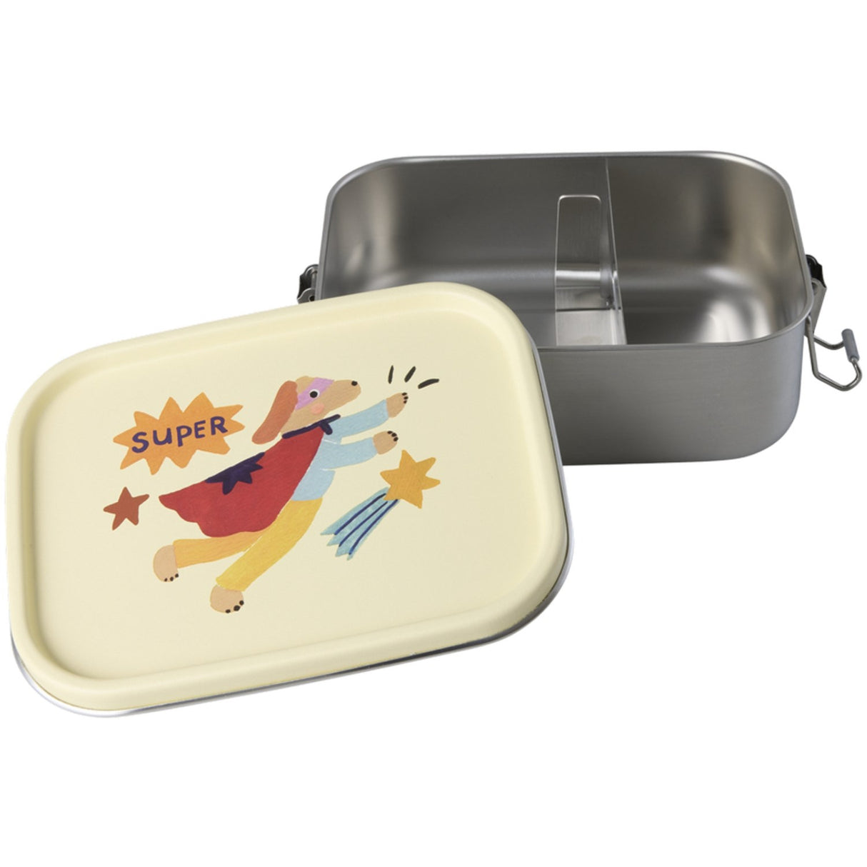 Rice Stainless Steel Lunchbox With Moveable Divider And Hero Print - Cream - Small - 800 Ml