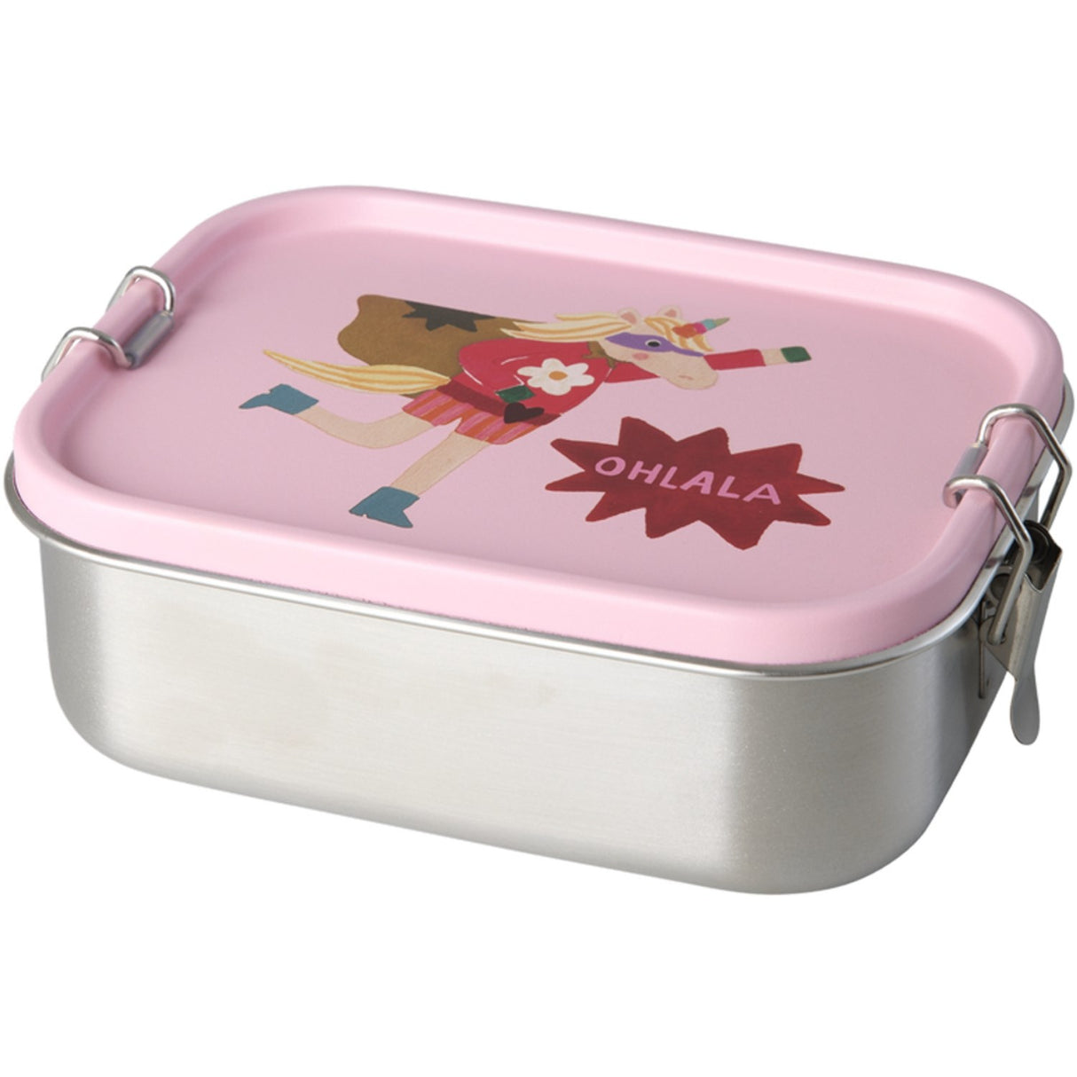 Rice Stainless Steel Lunchbox With Moveable Divider And Hero Print - Pink - Small - 800 Ml
