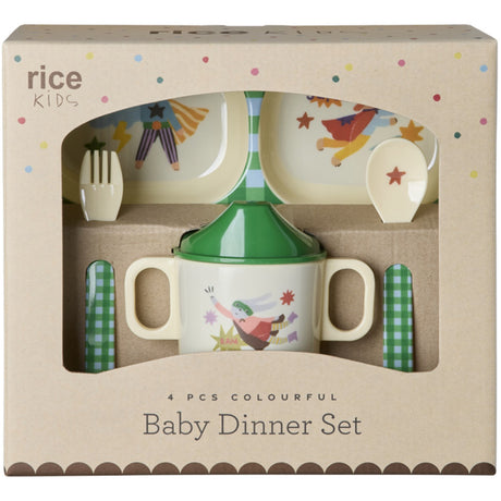 Rice Melamine Baby Dinner Set In Giftbox - Hero Print - Green - 4 Pcs
