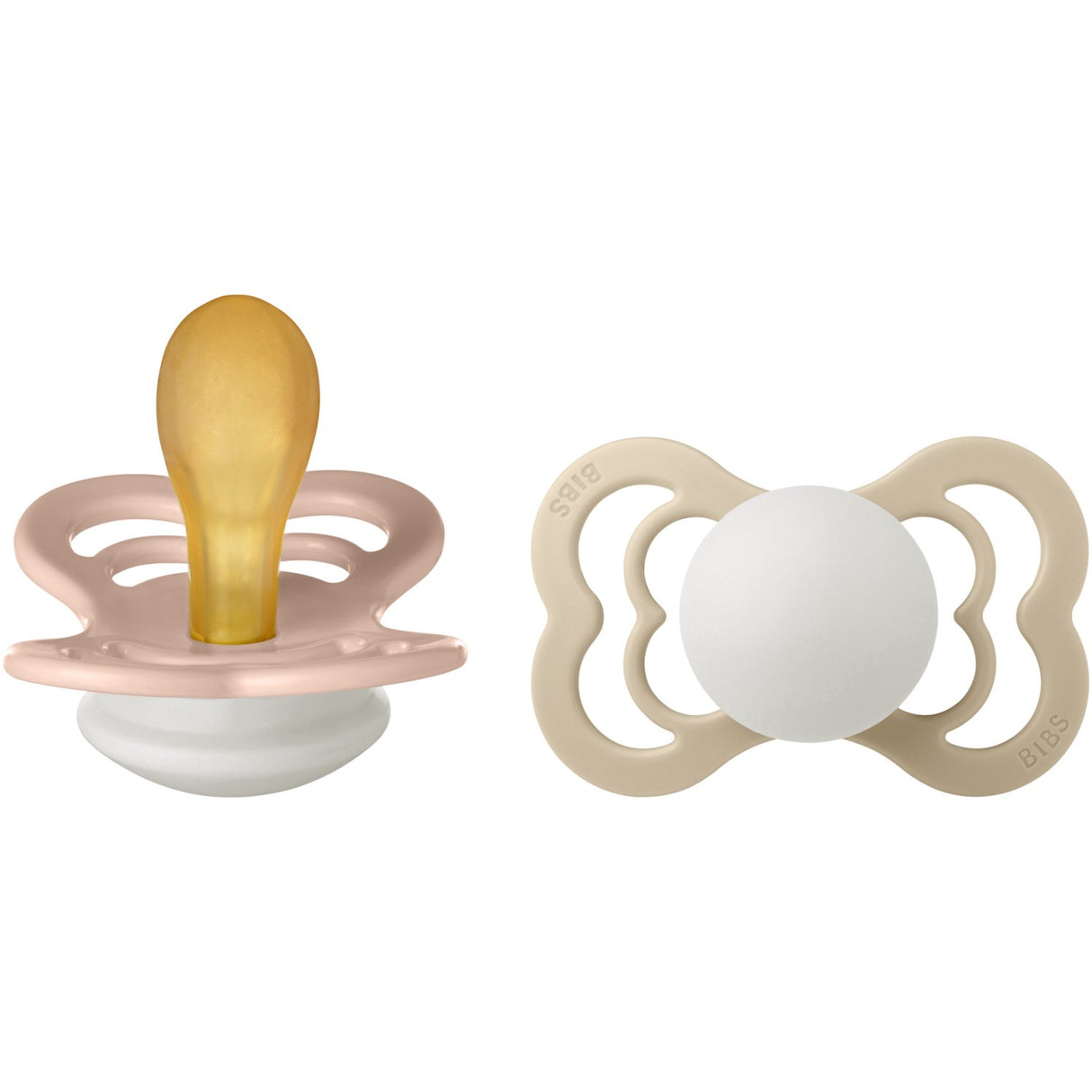 Bibs Supreme Latex Pacifier Glow 2-pack Symmetrical Blush/Vanilla