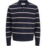 Jack & Jones Junior Sky Captain Sea Salt / Chocolate Truffle Joratocha Knit Stripe Polo Jnr