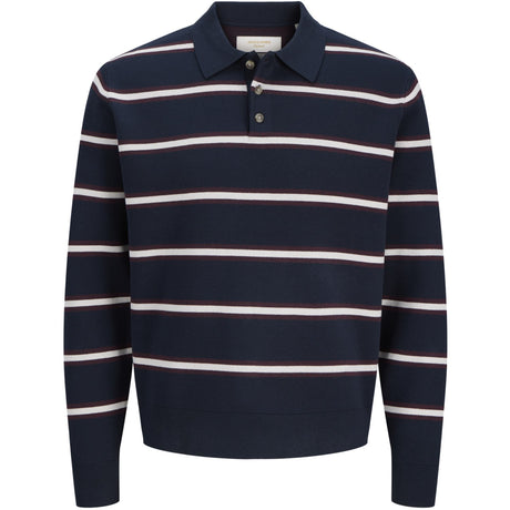 Jack & Jones Junior Sky Captain Sea Salt / Chocolate Truffle Joratocha Knit Stripe Polo Jnr