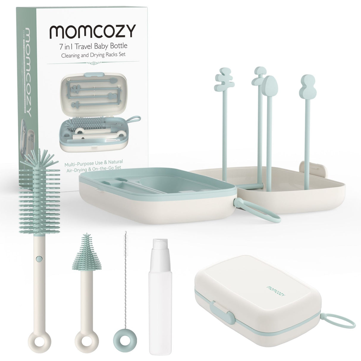 Momcozy Green 7 In 1 Baby Bottle Brush Set