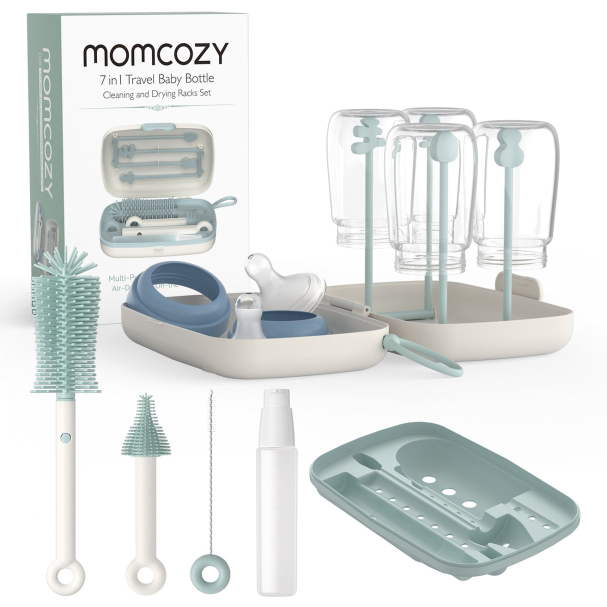 Momcozy Green 7 In 1 Baby Bottle Brush Set