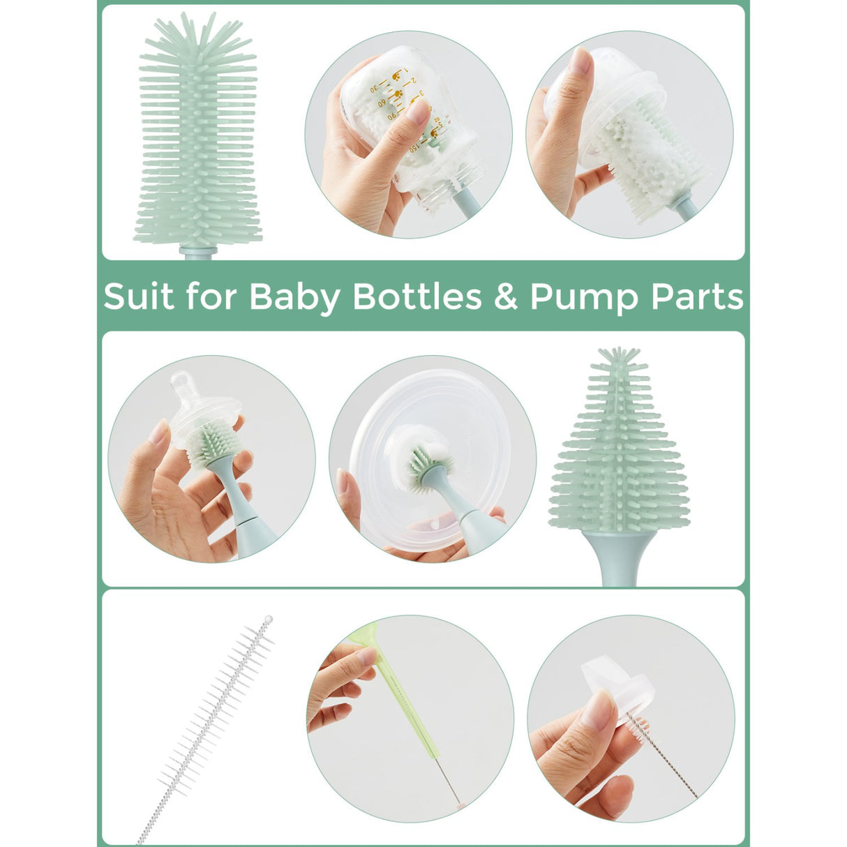 Momcozy Green Push-Press Design Bottle Brush Kit