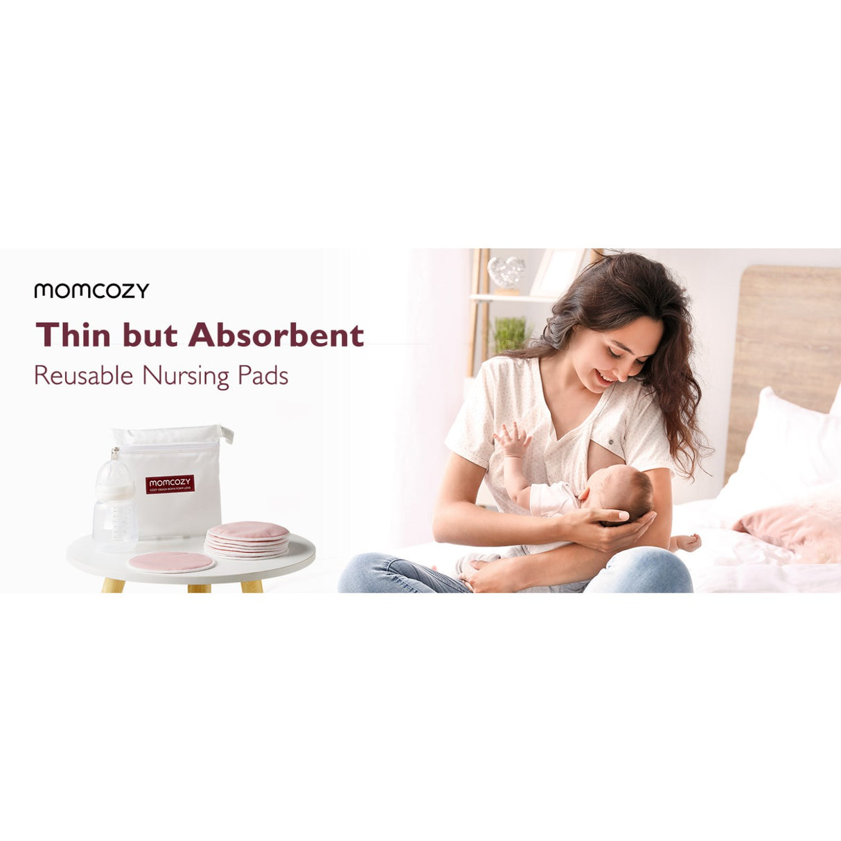 Momcozy Natural Reusable Nursing Pads 14-Pack Thin