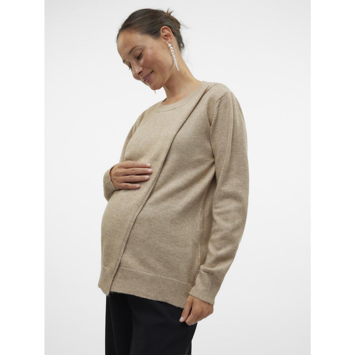 Mama;licious Natural Melange Mlnewanne Iris L/S Knit Top 2F Noos
