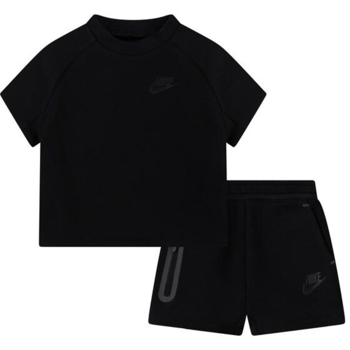 NIKE Black Tech Fleece Tee Shorts Set