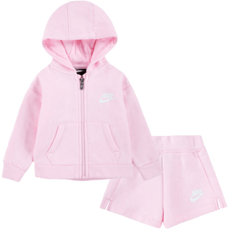 NIKE Pink Foam Club Fleece Fz & Shorts Set