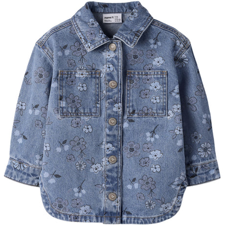 Name It Medium Blue Denim Flower Nmfjoy Dnm AOP Jacket 2633-Im