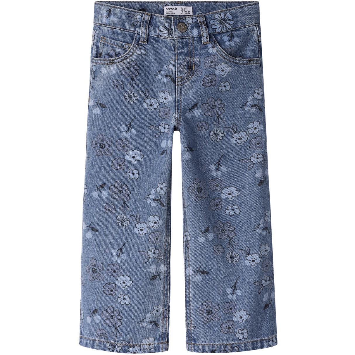 Name It Medium Blue Denim Flower Nmfrose Wide AOP Jeans 2633-Im