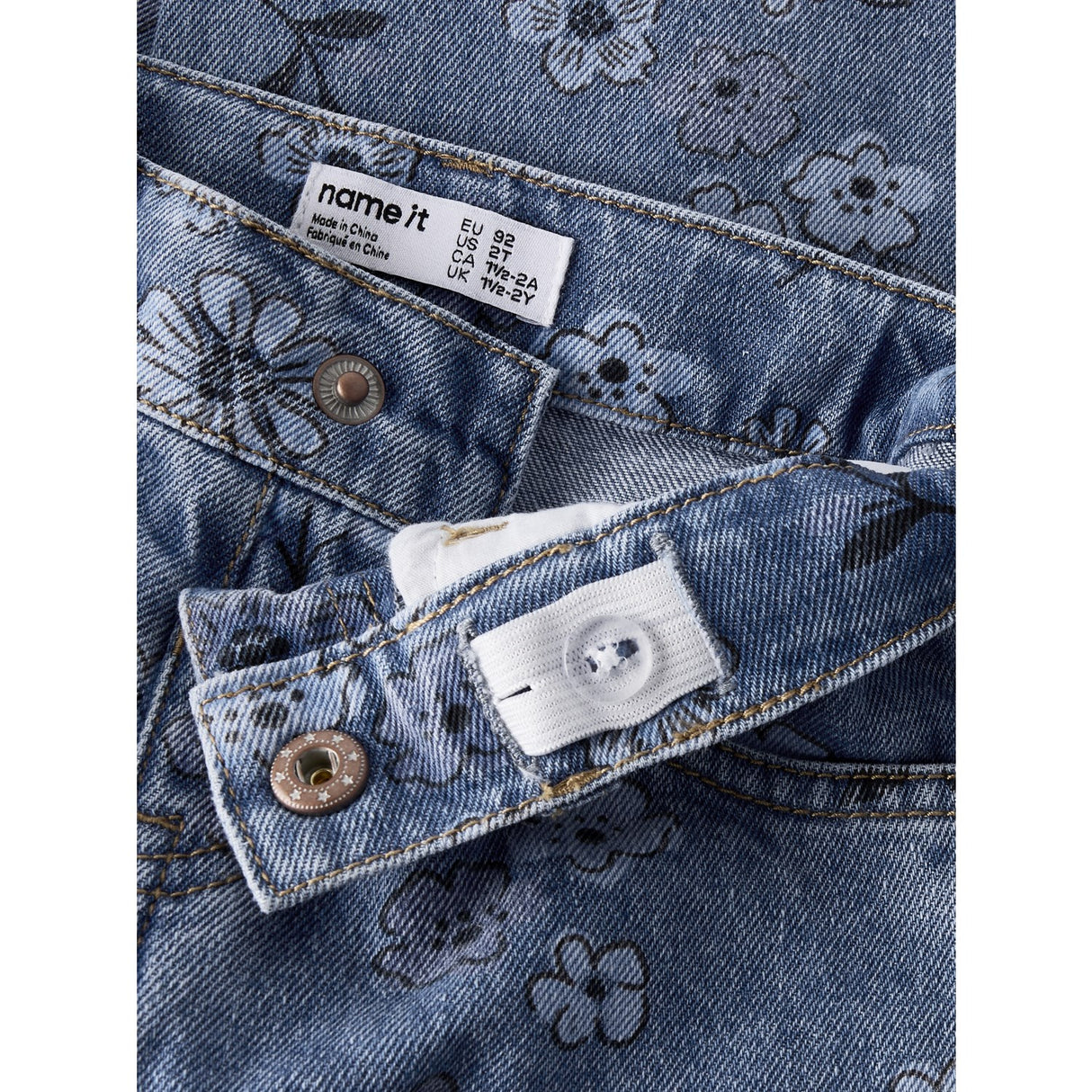 Name It Medium Blue Denim Flower Nmfrose Wide AOP Jeans 2633-Im