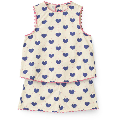 COPENHAGEN COLORS Heart Aop Ocean X Luksusbaby Heart And Dots Blouse W Short Set