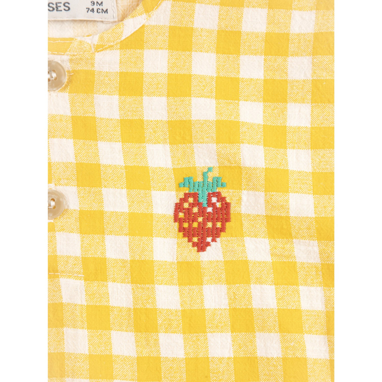 Bobo Choses Yellow Pixel Strawberry Vichy Woven Blouse