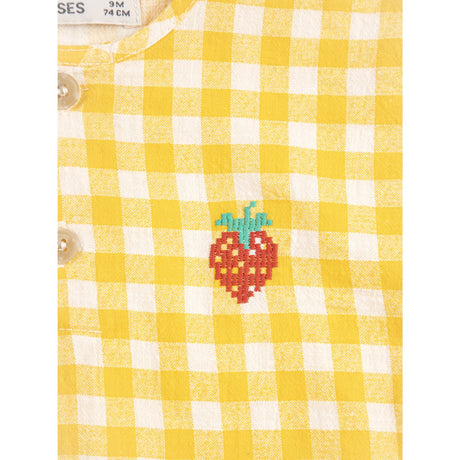 Bobo Choses Yellow Pixel Strawberry Vichy Woven Blouse