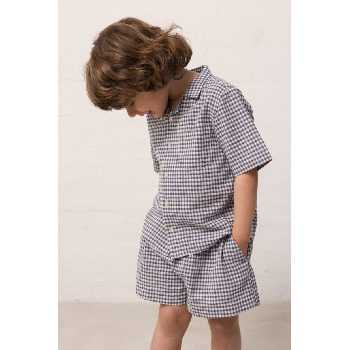 MarMar Cotton Linen Marine Check Tage Shirt