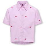 kids ONLY Begonia Pink Cloud Dancer/Emb Red Hearts Kognew Lina Ss Stripe Emb Shirt Wvn