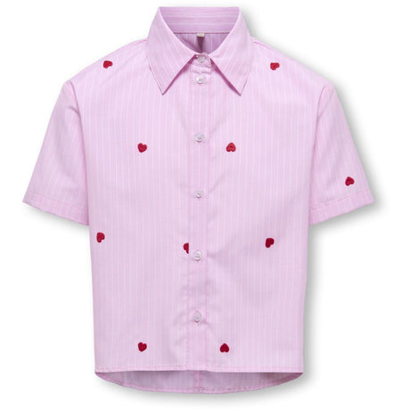 kids ONLY Begonia Pink Cloud Dancer/Emb Red Hearts Kognew Lina Ss Stripe Emb Shirt Wvn