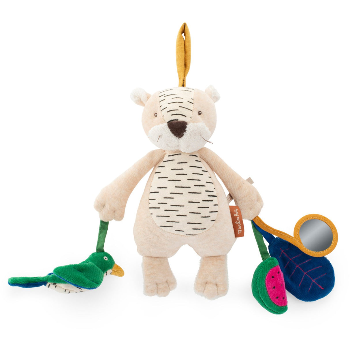 Moulin Roty Activity Stuffed Animal with Hanger - Baboo the Tiger 26 cm - La Forêt Mawa