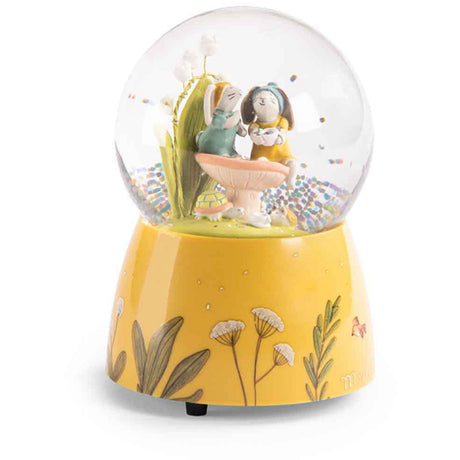 Moulin Roty snow globe with music and rabbits - Trois Petits Lapins