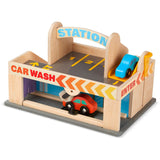 Melissa & Doug Multifarvet Parkeringshus With Bilvask Og Tankstation