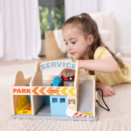 Melissa & Doug Multifarvet Parkeringshus With Bilvask Og Tankstation