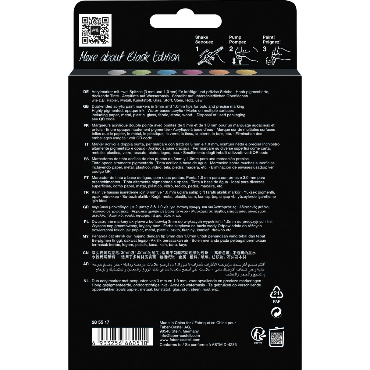 Faber-Castell Acrylic Marker 6 pcs Metallic