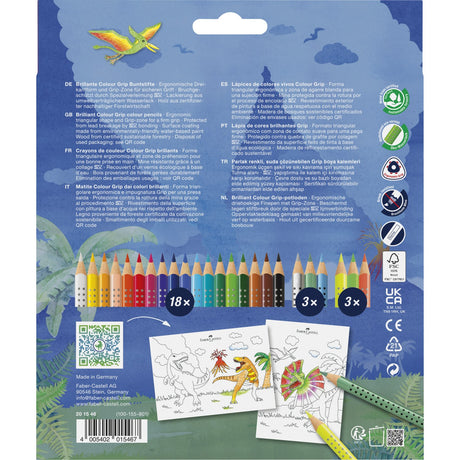 Faber-Castell 18+6 Grip Watercolor Crayons + Stickers, Dinosaur