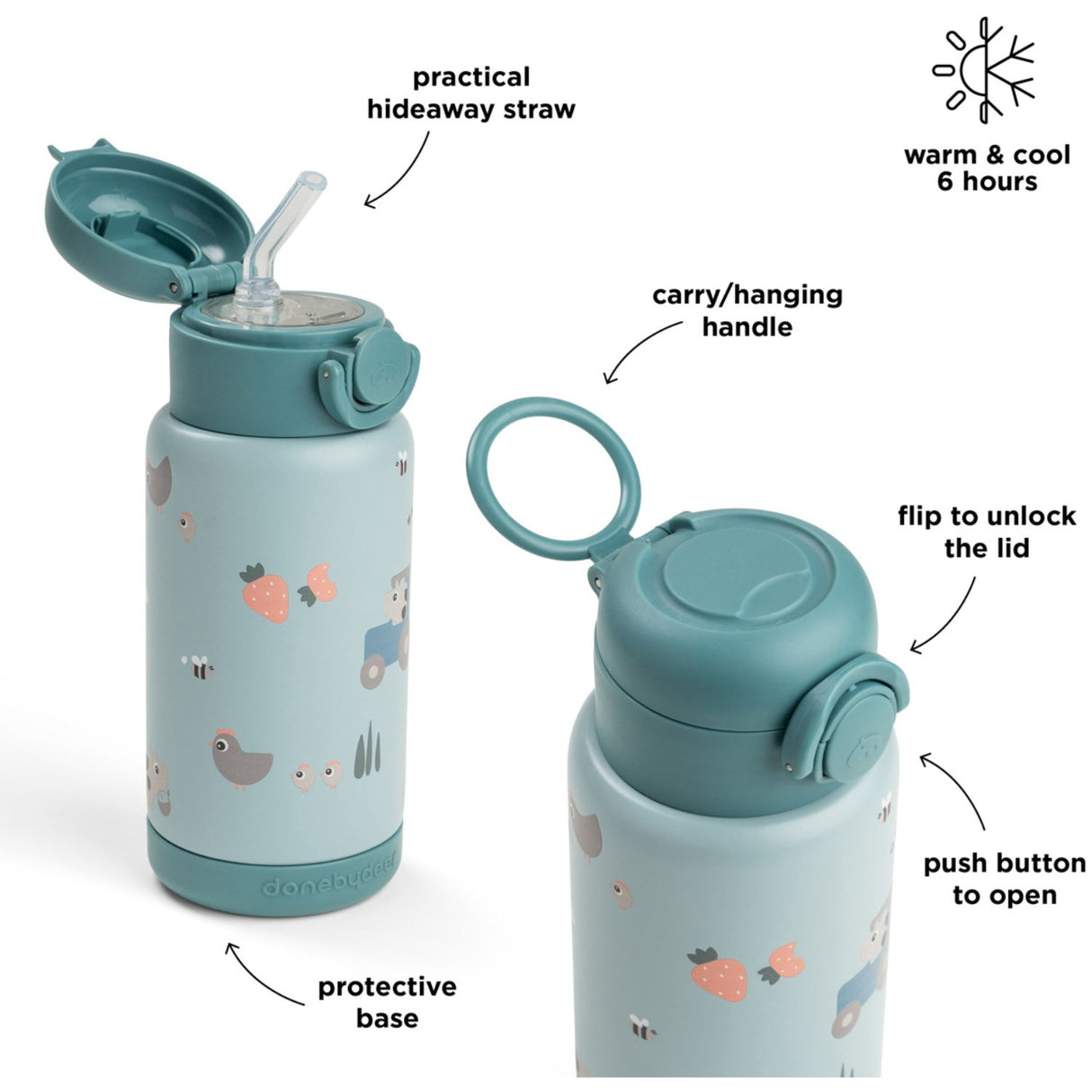 DonebyDeer Blue Tiny Farm Insulated Straw Bottle