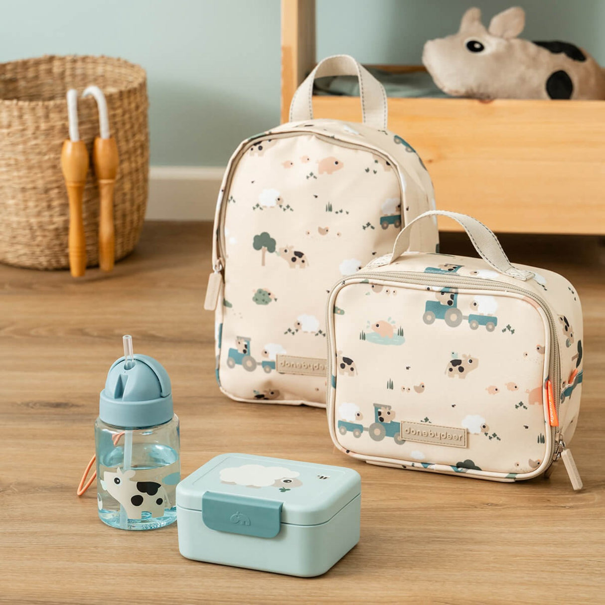 DonebyDeer Blue Tiny Farm Tiny Lunch Box With Snack Picks