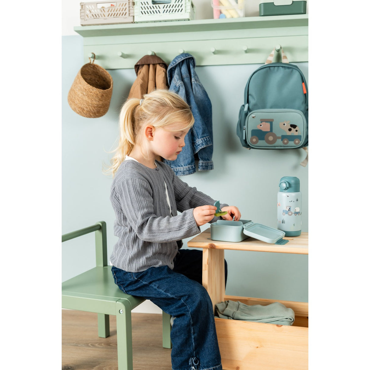 DonebyDeer Blue Tiny Farm Tiny Lunch Box With Snack Picks
