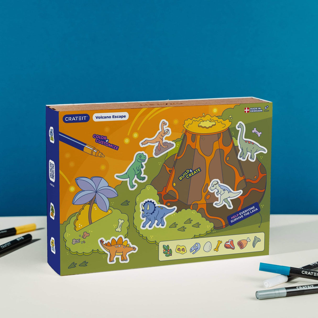 Crateit Dinosaur Wooden Toy Volcano Escape