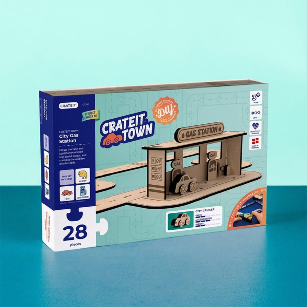 Crateit Town Wooden Toy City Gas Station