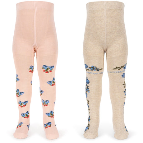 Konges Sløjd Amarena/Tramonto 2 Pack Flower And Cherry Jacquard Tights