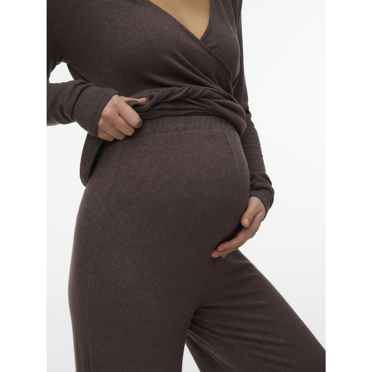 Mama;licious Chocolate Brown Melange Mlkira Wide Jrs Pants Hw