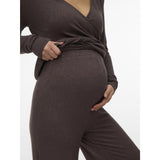 Mama;licious Chocolate Brown Melange Mlkira Wide Jrs Pants Hw