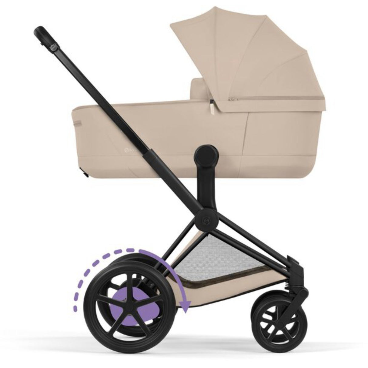 Cybex Cozy Beige/Beige Epriam Comfort Matt Black Inklusiv Foldbar Liggedel