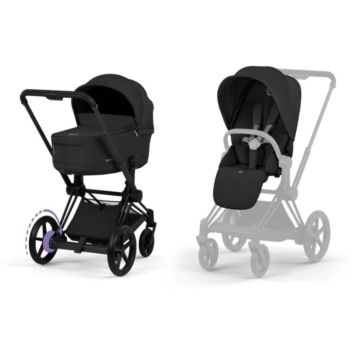 Cybex Sepia Black/Black Epriam Comfort Matt Black Inklusiv Foldbar Liggedel