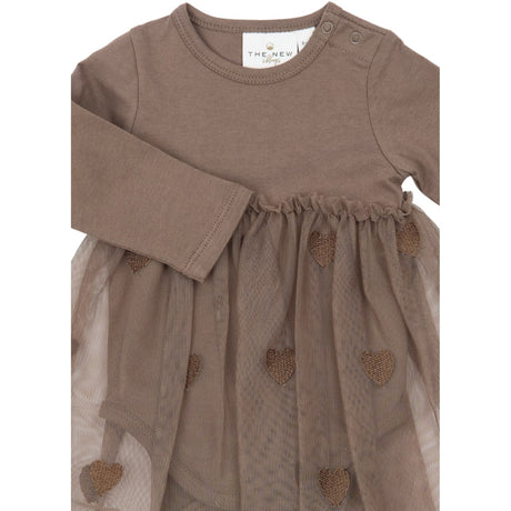 THE NEW Siblings Taupe Gray Emb Tn Tnsbynalla L_S Mesh Bodydress