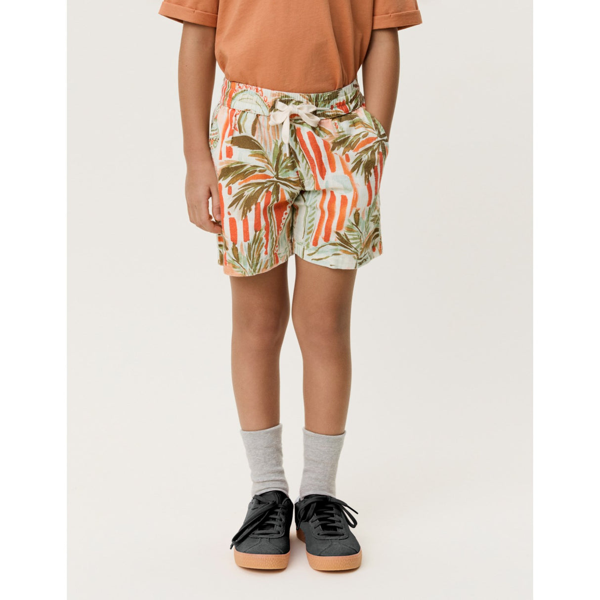 Les Deux Kids Raw Sienna Orange Palm AOP Shorts KIDS