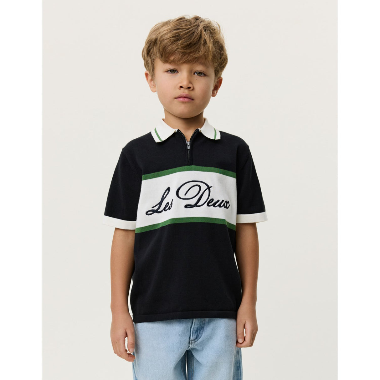 Les Deux Kids Tap Shoe Black Knitted Zipper Polo KIDS