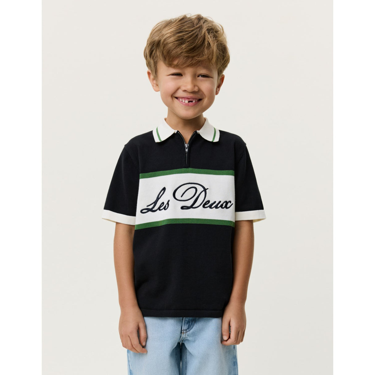 Les Deux Kids Tap Shoe Black Knitted Zipper Polo KIDS