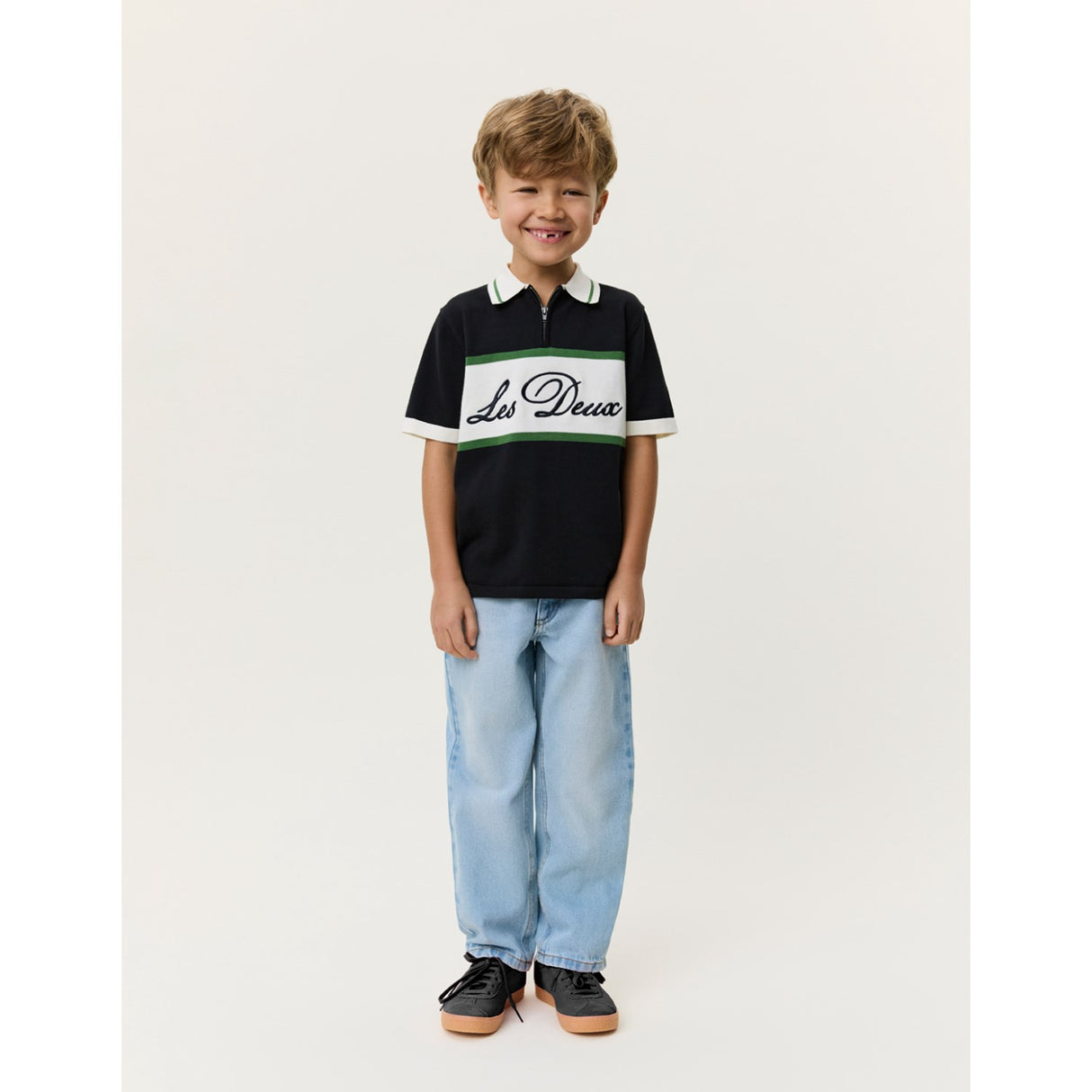 Les Deux Kids Tap Shoe Black Knitted Zipper Polo KIDS