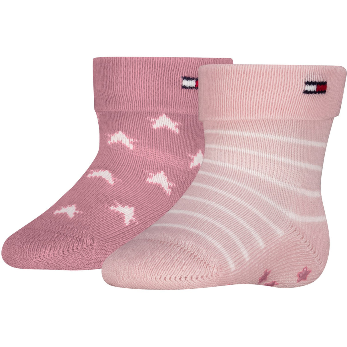 Tommy Hilfiger Light Pink Baby Socks 2-Pack Fold Over Abs